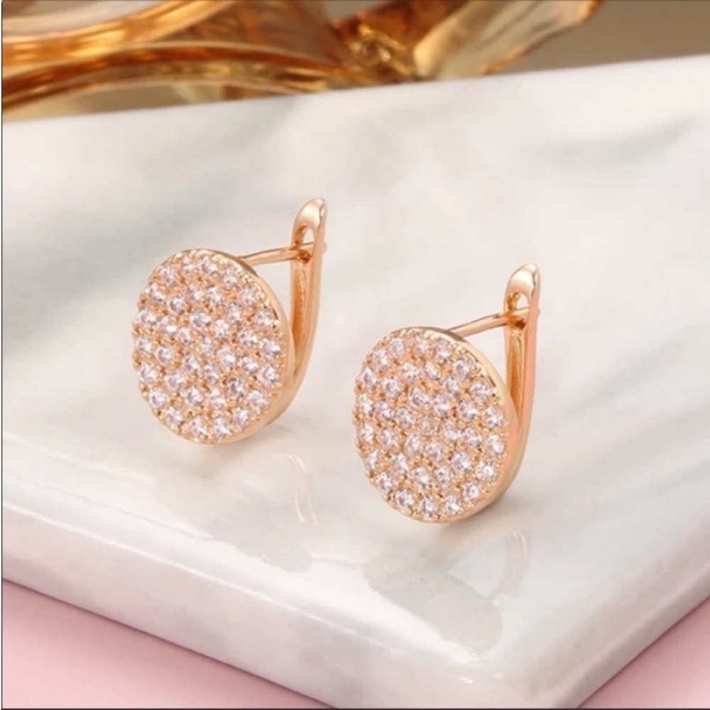 Full Paved Shiny Natural Zircon Stud Earrings 585 Gold Bride Wedding Earrings